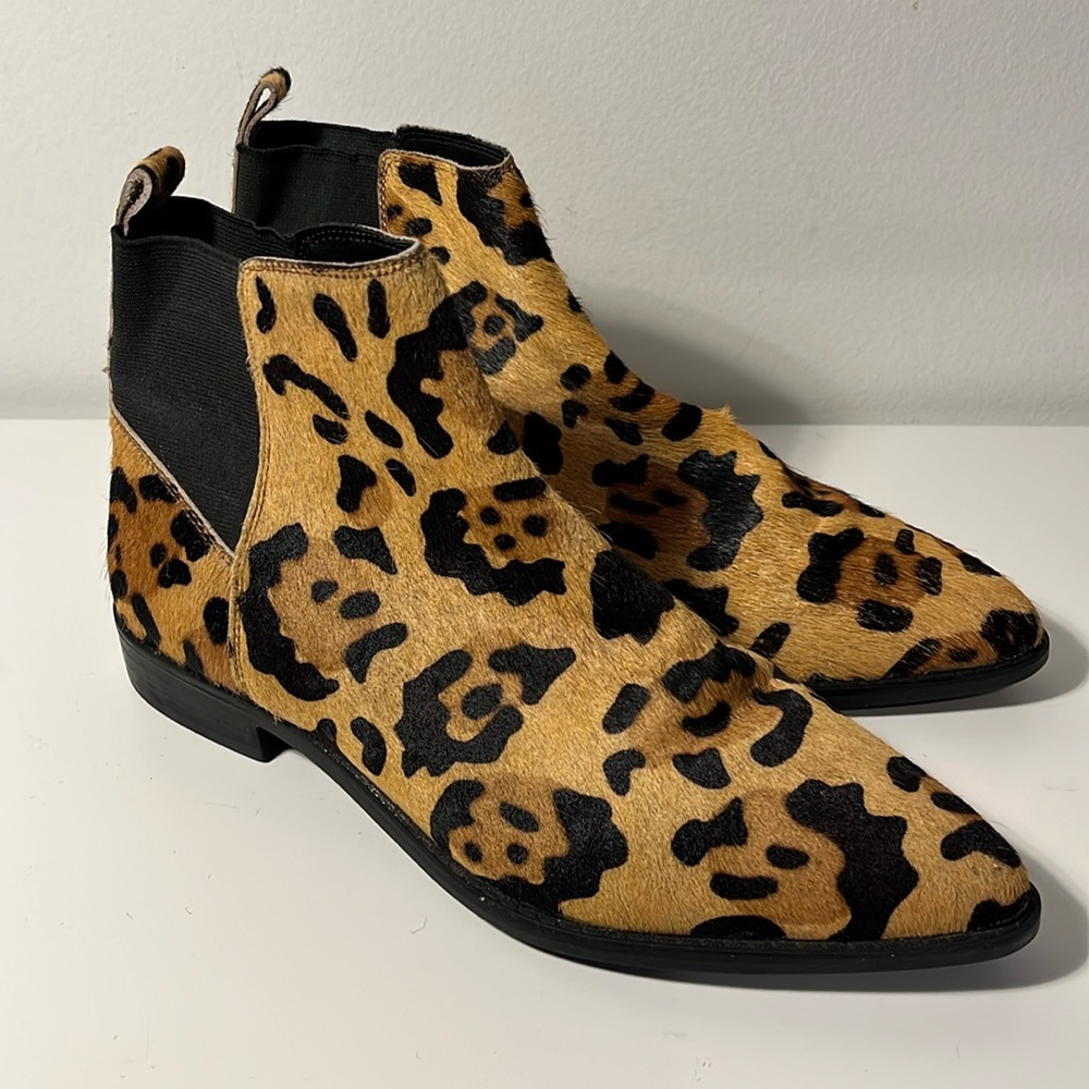 ASOS DESIGN leather chelsea boots in leopard print on US 6